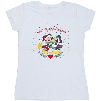 Abbigliamento Donna T-shirts a maniche lunghe Disney Mickey Mouse Mickey Minnie Christmas Bianco