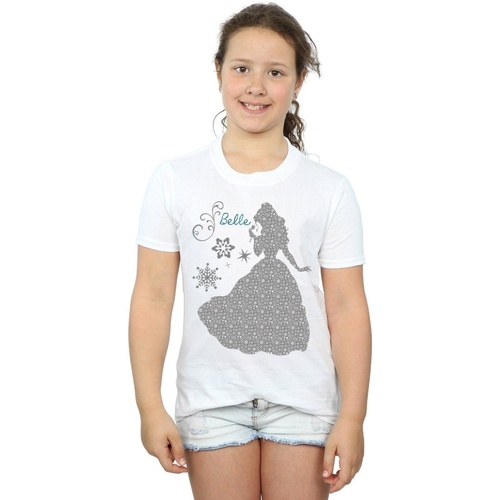 Abbigliamento Bambina T-shirts a maniche lunghe Disney Belle Christmas Silhouette Bianco