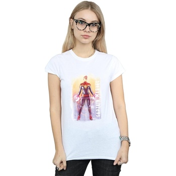 Abbigliamento Donna T-shirts a maniche lunghe Marvel Captain  Watercolour Bianco