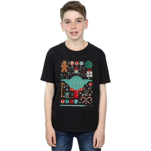 Abbigliamento Bambino T-shirt maniche corte Disney Yoda Christmas Nero