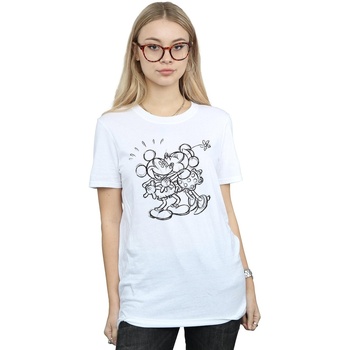 Abbigliamento Donna T-shirts a maniche lunghe Disney Mickey And Minnie Mouse Kiss Sketch Bianco