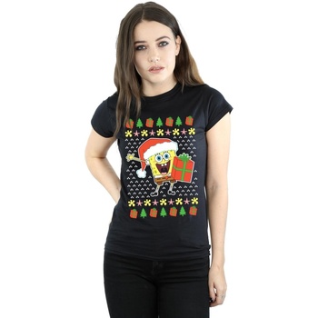 Abbigliamento Donna T-shirts a maniche lunghe Spongebob Squarepants Ugly Christmas Nero