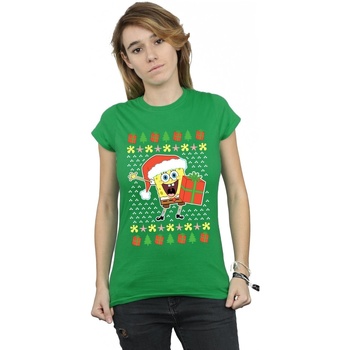 Abbigliamento Donna T-shirts a maniche lunghe Spongebob Squarepants Ugly Christmas Verde