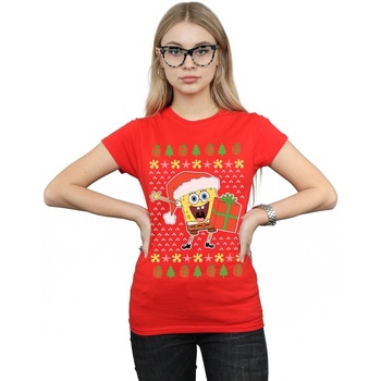Abbigliamento Donna T-shirts a maniche lunghe Spongebob Squarepants Ugly Christmas Rosso
