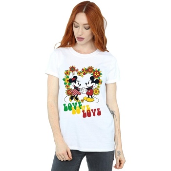 Abbigliamento Donna T-shirts a maniche lunghe Disney Mickey And Minnie Mouse Hippie Love Bianco