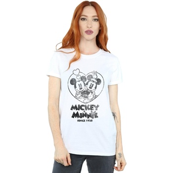 Abbigliamento Donna T-shirts a maniche lunghe Disney Mickey And Minnie Mouse Since 1928 Bianco