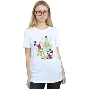 Abbigliamento Donna T-shirts a maniche lunghe Disney Mickey And Minnie Christmas Tree Bianco