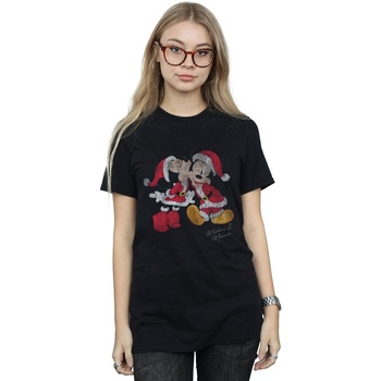 Abbigliamento Donna T-shirts a maniche lunghe Disney Mickey And Minnie Christmas Kiss Nero