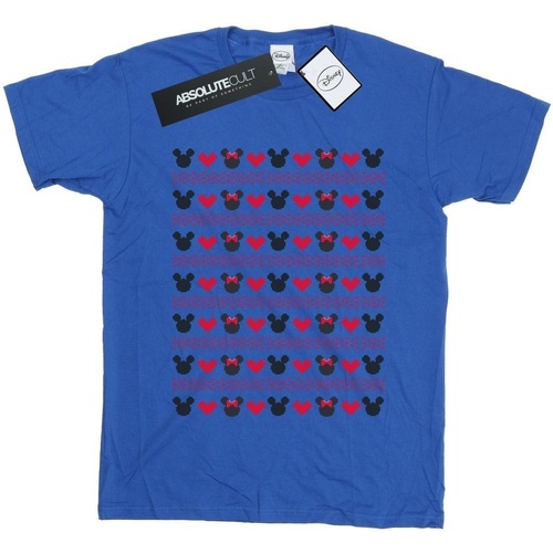 Abbigliamento Donna T-shirts a maniche lunghe Disney Mickey And Minnie Christmas Hearts Blu