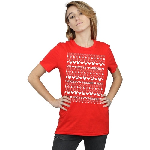 Abbigliamento Donna T-shirts a maniche lunghe Disney Mickey And Minnie Christmas Fair Isle Rosso
