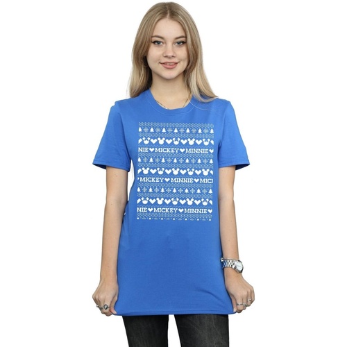 Abbigliamento Donna T-shirts a maniche lunghe Disney Mickey And Minnie Christmas Fair Isle Blu