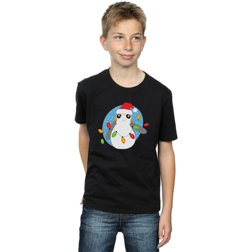 Abbigliamento Bambino T-shirt maniche corte Disney The Last Jedi Porg Christmas Lights Nero