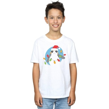 Abbigliamento Bambino T-shirt maniche corte Disney The Last Jedi Porg Christmas Lights Bianco