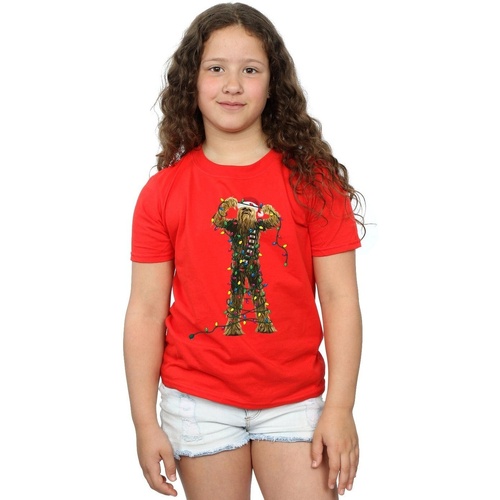 Abbigliamento Bambina T-shirts a maniche lunghe Disney Chewbacca Christmas Lights Rosso