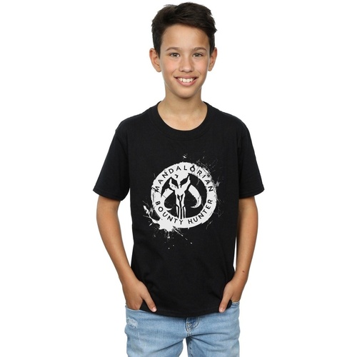Abbigliamento Bambino T-shirt maniche corte Disney The Mandalorian Bounty Hunter Splatter Skull Nero