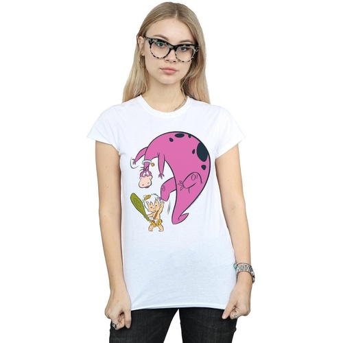 Abbigliamento Donna T-shirts a maniche lunghe The Flintstones Bamm Bamm And Dino Bianco