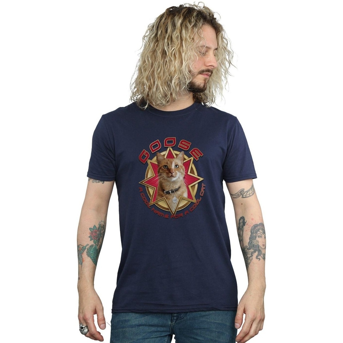 Abbigliamento Uomo T-shirts a maniche lunghe Marvel Captain  Goose Cool Cat Blu