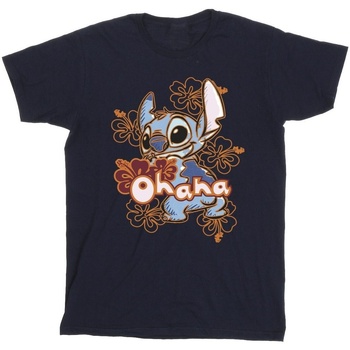 Abbigliamento Bambino T-shirt maniche corte Disney Lilo And Stitch Ohana Orange Hibiscus Blu