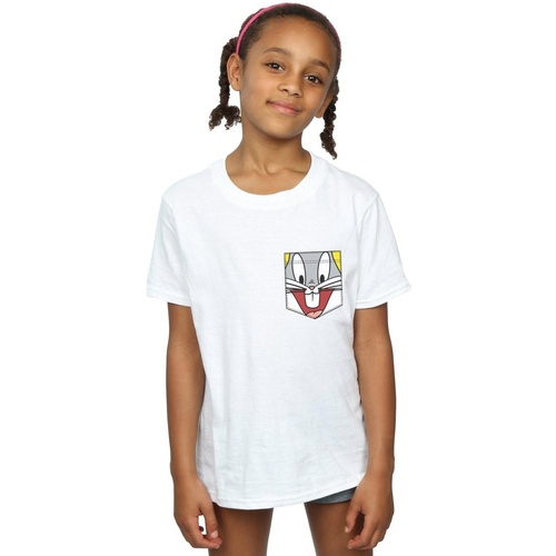 Abbigliamento Bambina T-shirts a maniche lunghe Dessins Animés Bugs Bunny Face Faux Pocket Bianco
