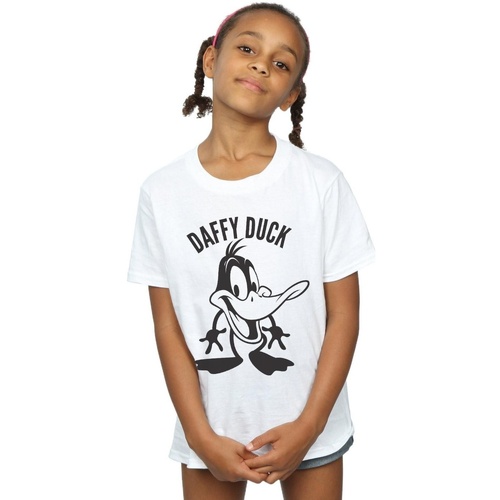 Abbigliamento Bambina T-shirts a maniche lunghe Dessins Animés Daffy Duck Large Head Bianco