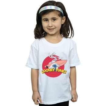 Abbigliamento Bambina T-shirts a maniche lunghe Dessins Animés Bugs Bunny Surfing Bianco