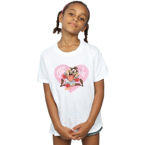 Abbigliamento Bambina T-shirts a maniche lunghe Dessins Animés Taz Valentine's Day Crazy In Love Bianco