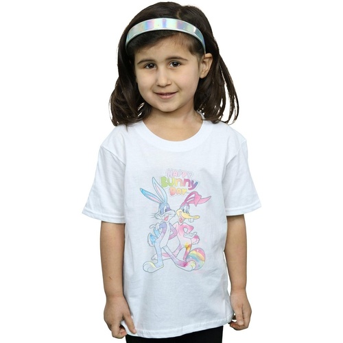 Abbigliamento Bambina T-shirts a maniche lunghe Dessins Animés Bugs And Daffy Happy Bunny Day Bianco