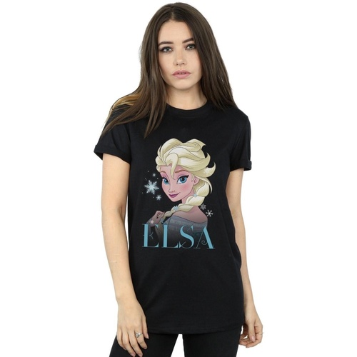 Abbigliamento Donna T-shirts a maniche lunghe Disney Frozen Elsa Snowflake Portrait Nero