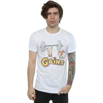 Abbigliamento Uomo T-shirts a maniche lunghe The Flintstones Bam Bam Gains Distressed Bianco