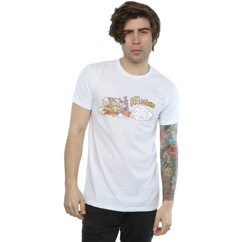 Abbigliamento Uomo T-shirts a maniche lunghe The Flintstones Family Car Distressed Bianco