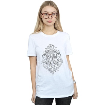 Abbigliamento Donna T-shirts a maniche lunghe Harry Potter Hogwarts Draco Dormiens Crest Bianco