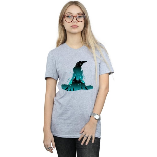 Abbigliamento Donna T-shirts a maniche lunghe Harry Potter Hogwarts Silhouette Grigio