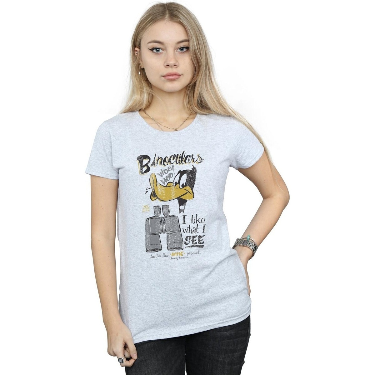 Abbigliamento Donna T-shirts a maniche lunghe Dessins Animés Daffy Duck Binoculars Grigio