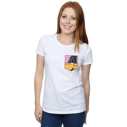 Abbigliamento Donna T-shirts a maniche lunghe Dessins Animés Daffy Duck Face Faux Pocket Bianco
