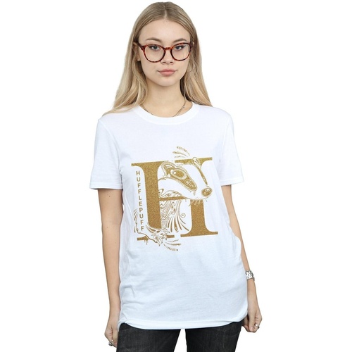 Abbigliamento Donna T-shirts a maniche lunghe Harry Potter Hufflepuff Glitter Bianco