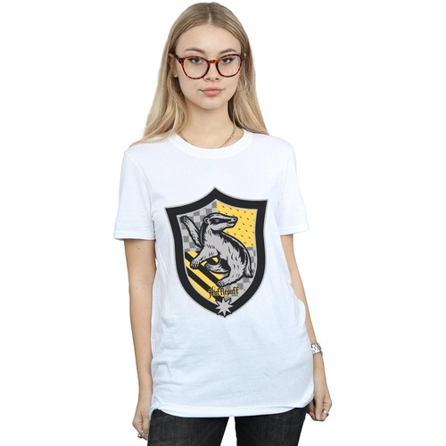 Abbigliamento Donna T-shirts a maniche lunghe Harry Potter Hufflepuff Crest Flat Bianco