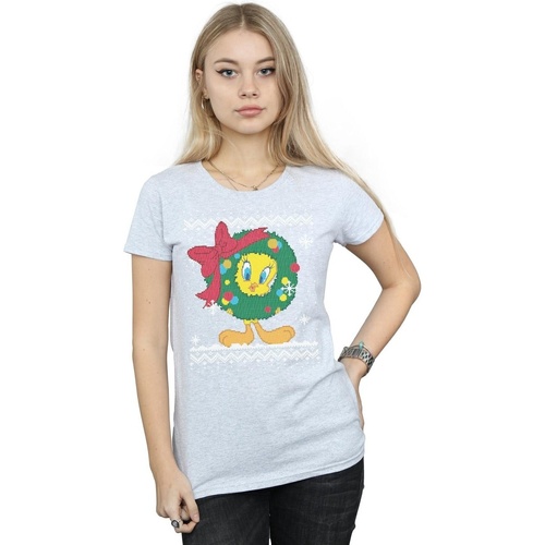 Abbigliamento Donna T-shirts a maniche lunghe Dessins Animés Tweety Pie Christmas Fair Isle Grigio