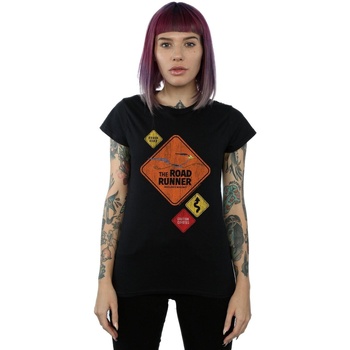 Abbigliamento Donna T-shirts a maniche lunghe Dessins Animés Road Runner Road Sign Nero