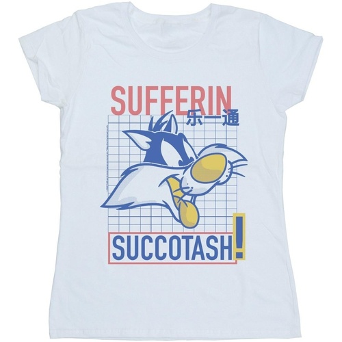 Abbigliamento Donna T-shirts a maniche lunghe Dessins Animés Sylvester Sufferin Succotash Bianco