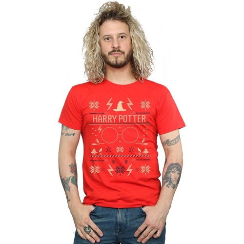 Abbigliamento Uomo T-shirts a maniche lunghe Harry Potter Christmas Pattern Rosso