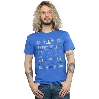 Abbigliamento Uomo T-shirts a maniche lunghe Harry Potter Christmas Pattern Blu