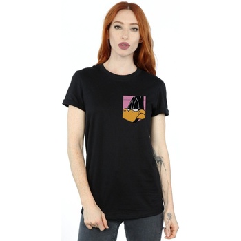 Abbigliamento Donna T-shirts a maniche lunghe Dessins Animés Daffy Duck Face Faux Pocket Nero