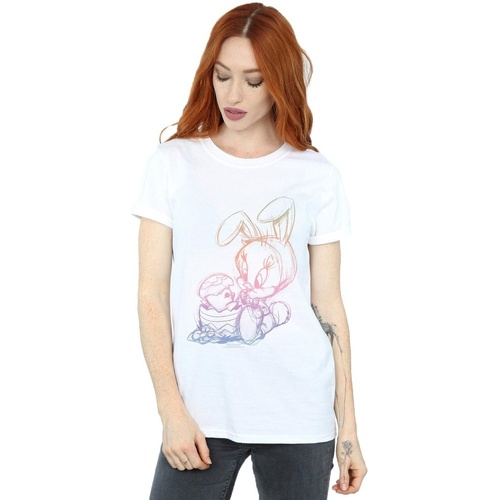 Abbigliamento Donna T-shirts a maniche lunghe Dessins Animés Tweety Pie Easter Egg Sketch Bianco