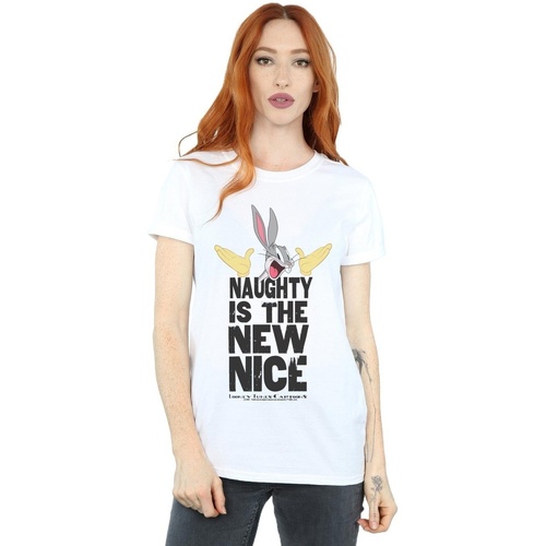 Abbigliamento Donna T-shirts a maniche lunghe Dessins Animés Naughty Is The New Nice Bianco