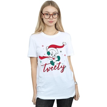 Abbigliamento Donna T-shirts a maniche lunghe Dessins Animés Tweety Pie Christmas Bianco