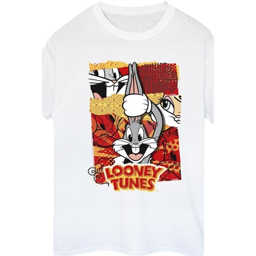 Abbigliamento Donna T-shirts a maniche lunghe Dessins Animés Bugs Rabbit Comic New Year Bianco