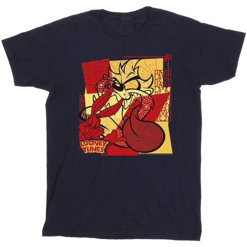 Abbigliamento Uomo T-shirts a maniche lunghe Dessins Animés Taz Bugs Rabbit New Year Blu