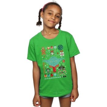 Abbigliamento Bambina T-shirts a maniche lunghe Disney Yoda Christmas Verde