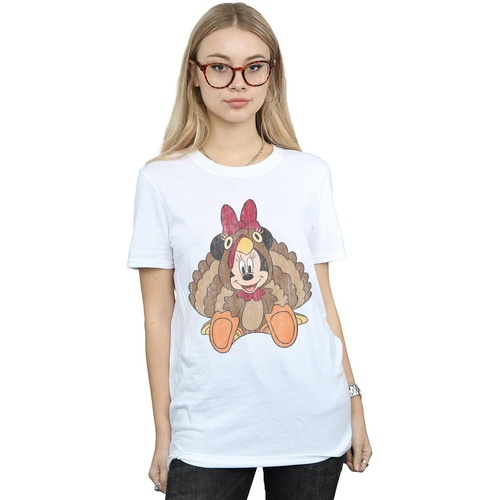 Abbigliamento Donna T-shirts a maniche lunghe Disney Minnie Mouse Thanksgiving Turkey Costume Bianco