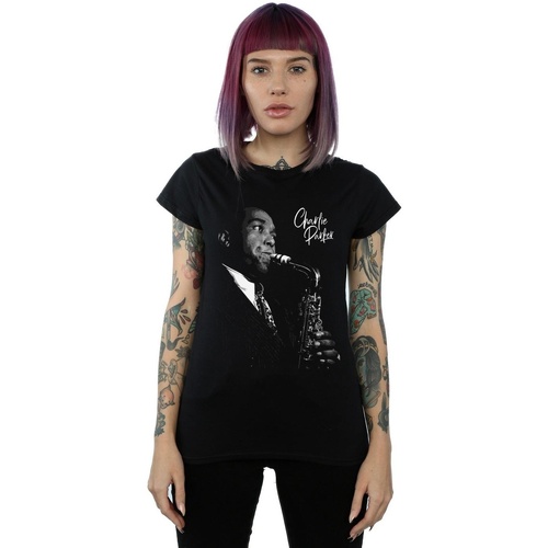 Abbigliamento Donna T-shirts a maniche lunghe Charlie Parker Playing Saxophone Nero